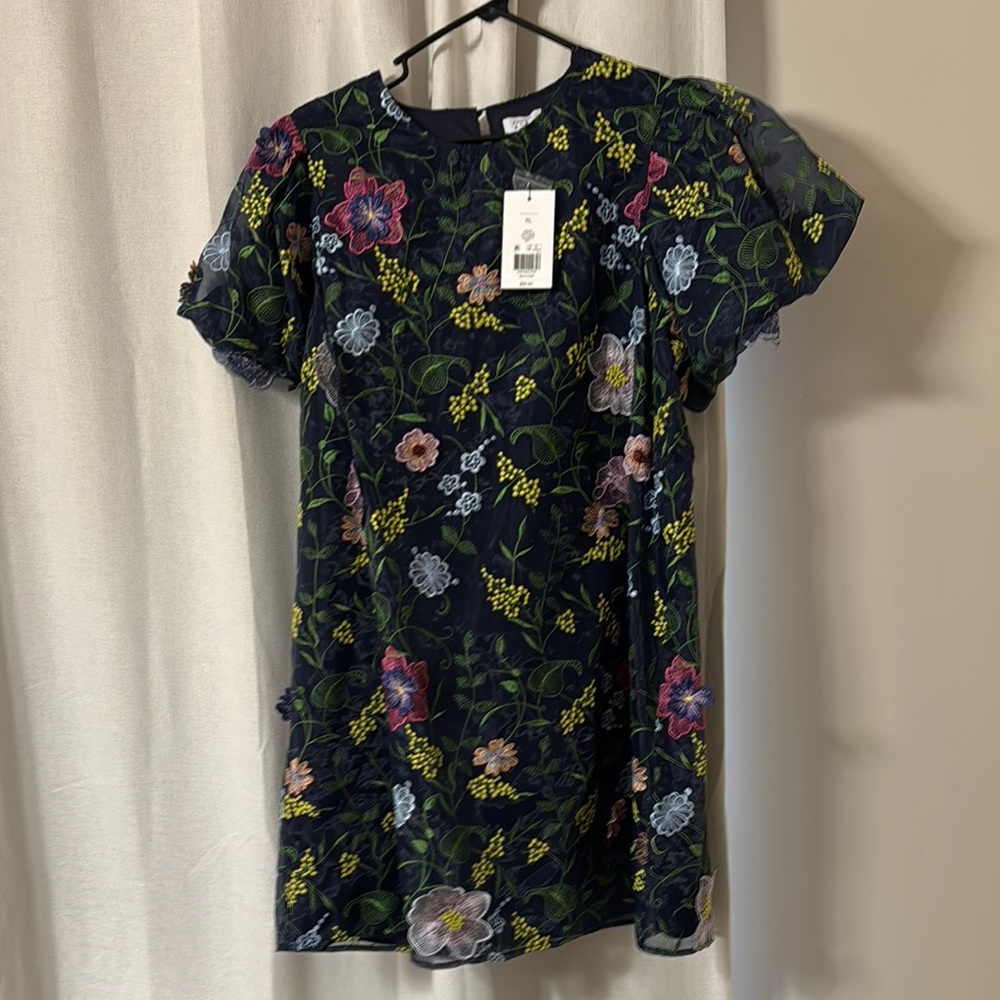 Crown and Ivy Navy Dress with Floral Embroidery